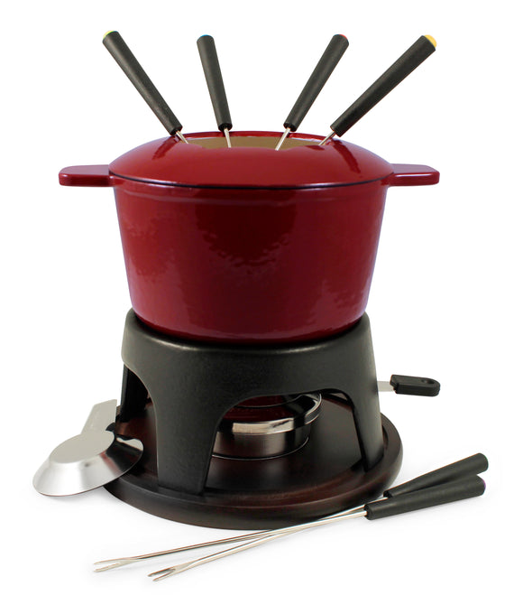 12-Piece Cast Iron Fondue Set |  Sierra | Cherry Red | Swissmar