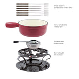 9-Piece Cast Iron Fondue Set | Lugano | Cherry Red | Swissmar