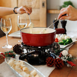9-Piece Cast Iron Fondue Set | Lugano | Cherry Red | Swissmar