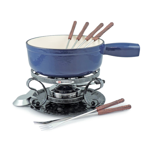 9-Piece Cast Iron Fondue Set | Lugano | Deep Blue | Swissmar