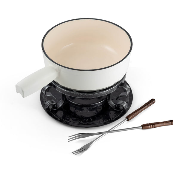 9-Piece Cast Iron Fondue Set | Lugano | Matte White | Swissmar