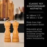 Salt and Pepper Mill | London | Natural Beech| Grind Select | 180mm / 7" | Cole & Mason