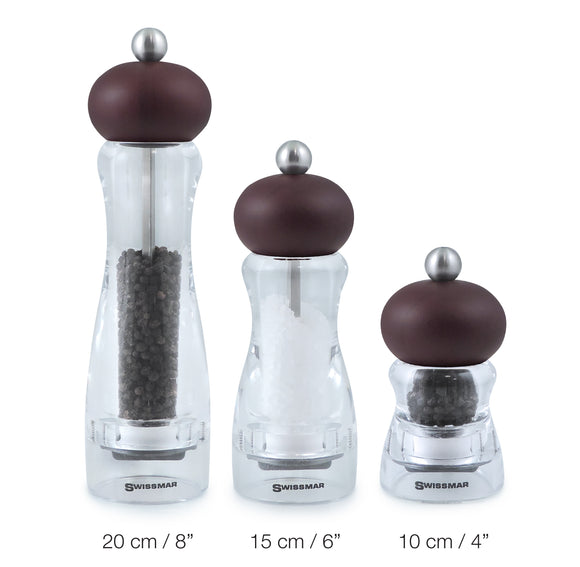 Salt and Pepper Mill | Clear Acrylic with Chocolate Top | Andrea | Swissmar