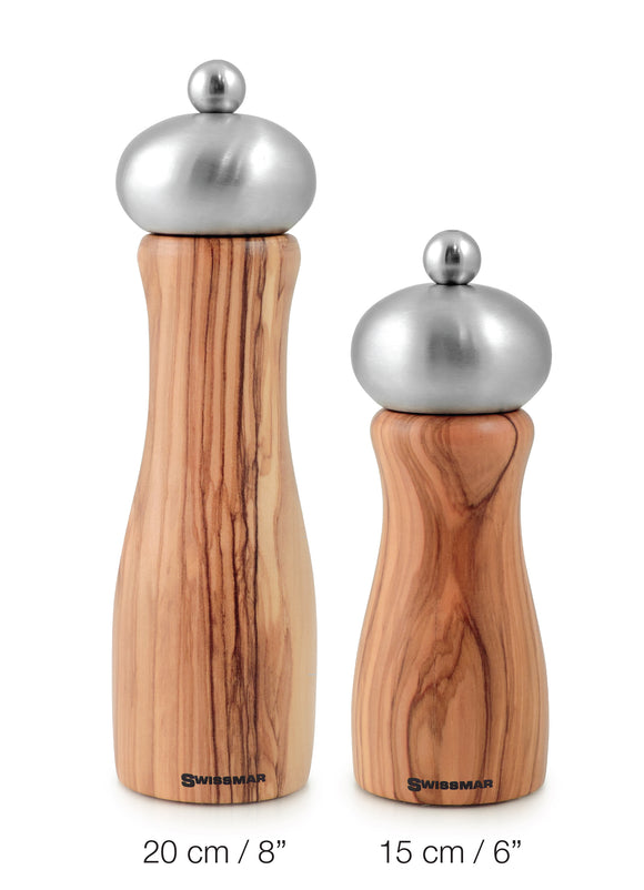 Salt and Pepper Mill | Olive Wood with Stainless Steel Top | Belle | Swissmar