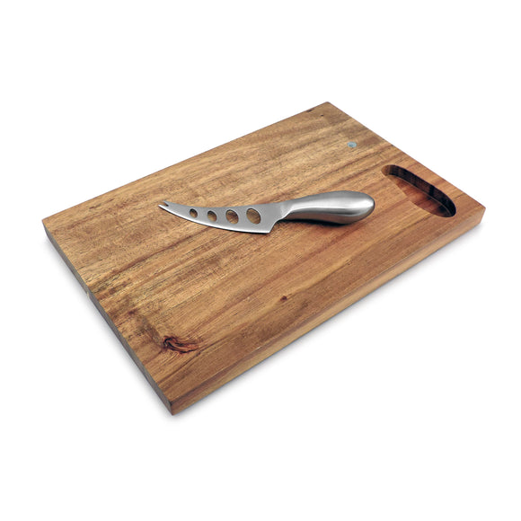 2-Piece Cheese Serving Board Set | Mini Acacia Wood with Stainless Steel Knife | Swissmar