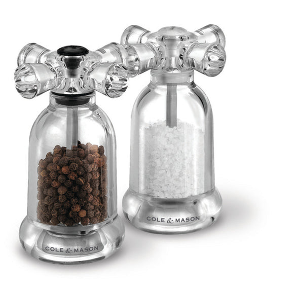 Salt and Pepper Mill Set | Clear Acrylic | Tap Precision | Cole & Mason