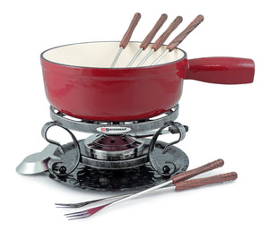 9-Piece Cast Iron Fondue Set | Lugano | Cherry Red | Swissmar