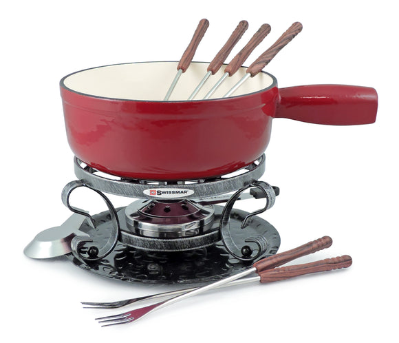 9-Piece Cast Iron Fondue Set | Lugano | Cherry Red | Swissmar