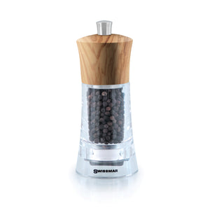 Salt and Pepper Mill | Clear Acrylic with Olive Wood Top | Torre | Swissmar